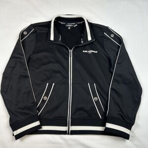 Karl Lagerfeld Jacket Mens Large Black White Full Zip Paris Bomber Track Jacket